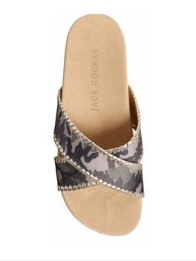 Jack Rogers Flat Sandals Slide 8 Lexi Criss-Cross Sandals Camo Green